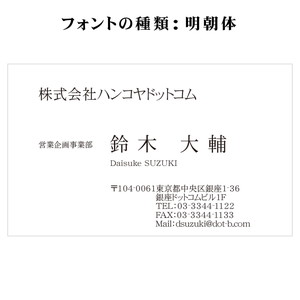 テキスト入稿名刺 ヨコ向き 両面モノクロ印刷 A0-01 英語表記