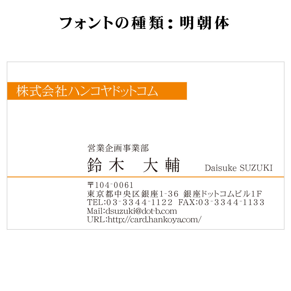 テキスト入稿名刺 ヨコ向き 両面カラー印刷 A1-03 項目一覧