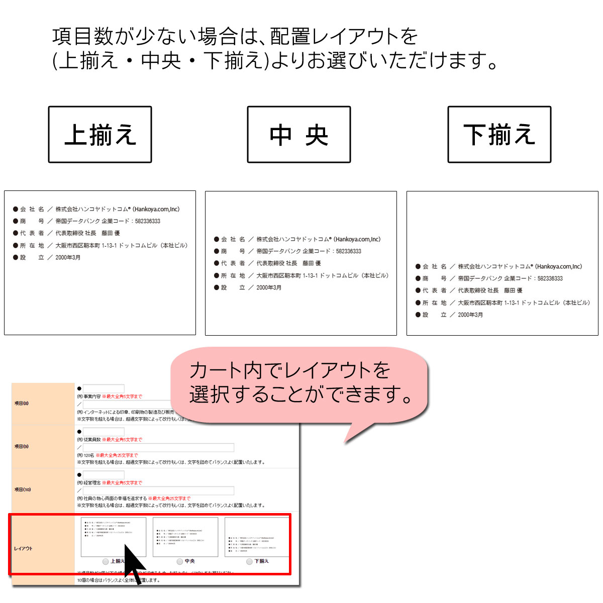 テキスト入稿名刺 ヨコ向き 両面カラー印刷 A3-03 項目一覧