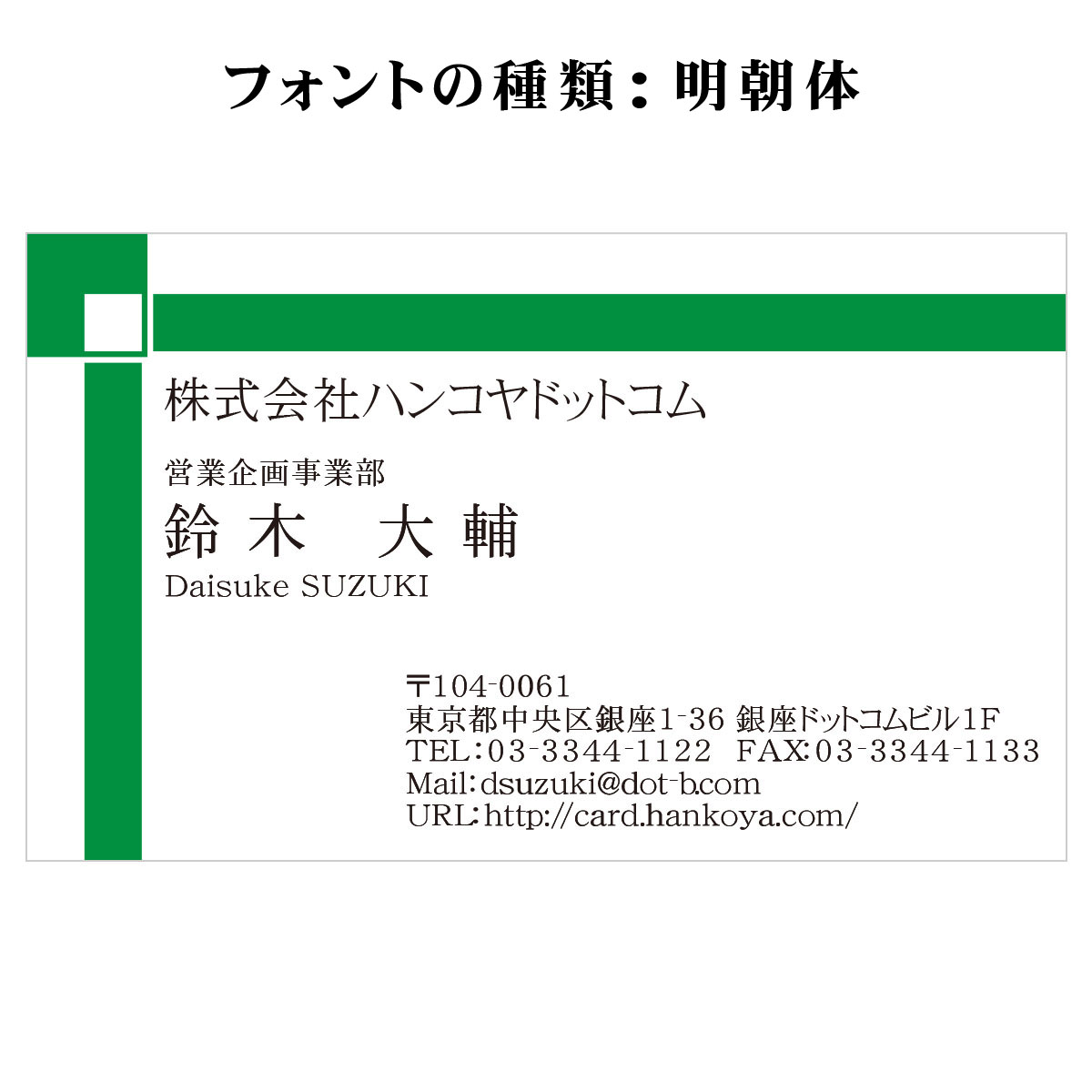 テキスト入稿名刺 ヨコ向き 両面カラー印刷 AA-03 項目一覧