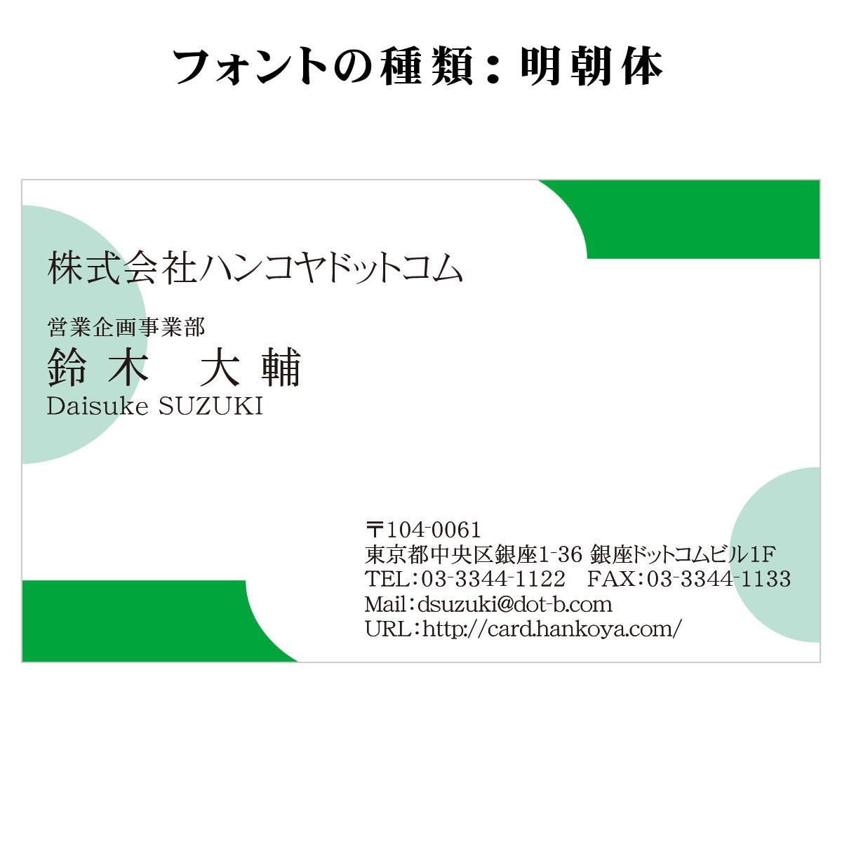 テキスト入稿名刺 ヨコ向き 両面カラー印刷 AE-03 項目一覧