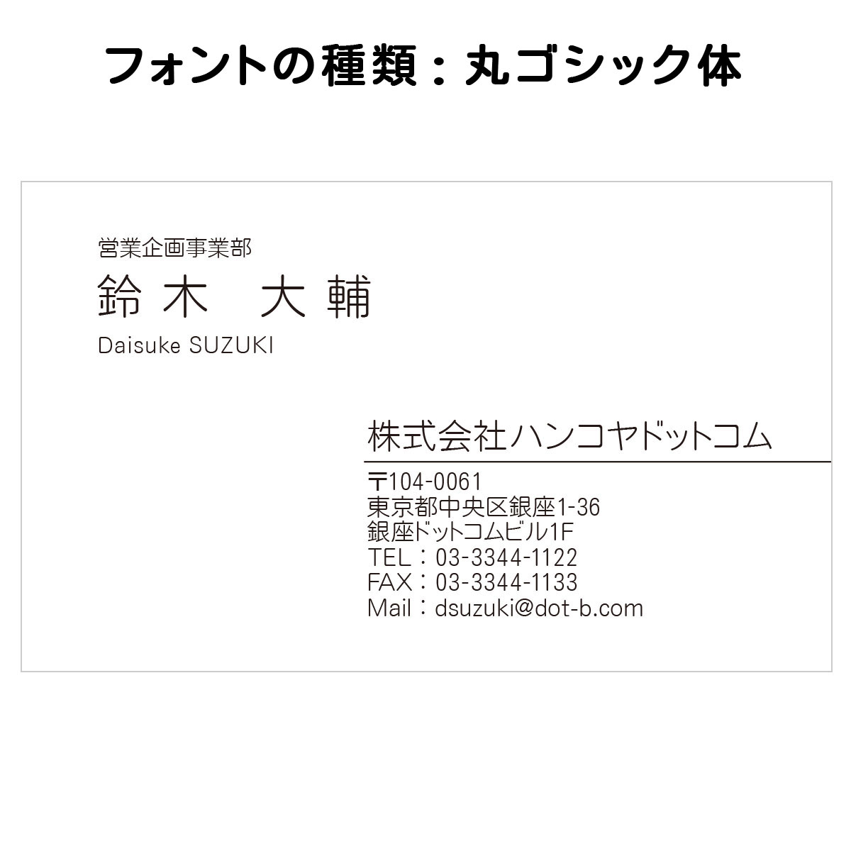 テキスト入稿名刺 ヨコ向き 両面モノクロ印刷 A9-03 項目一覧