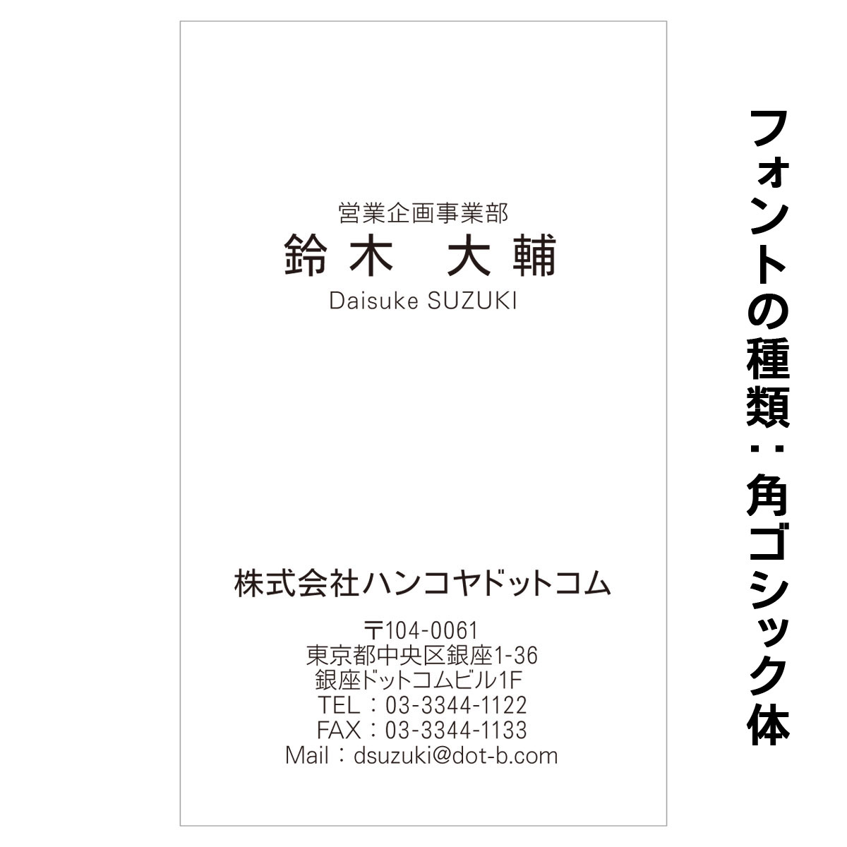 テキスト入稿名刺 タテ向き両面モノクロ印刷 E4-03 項目一覧